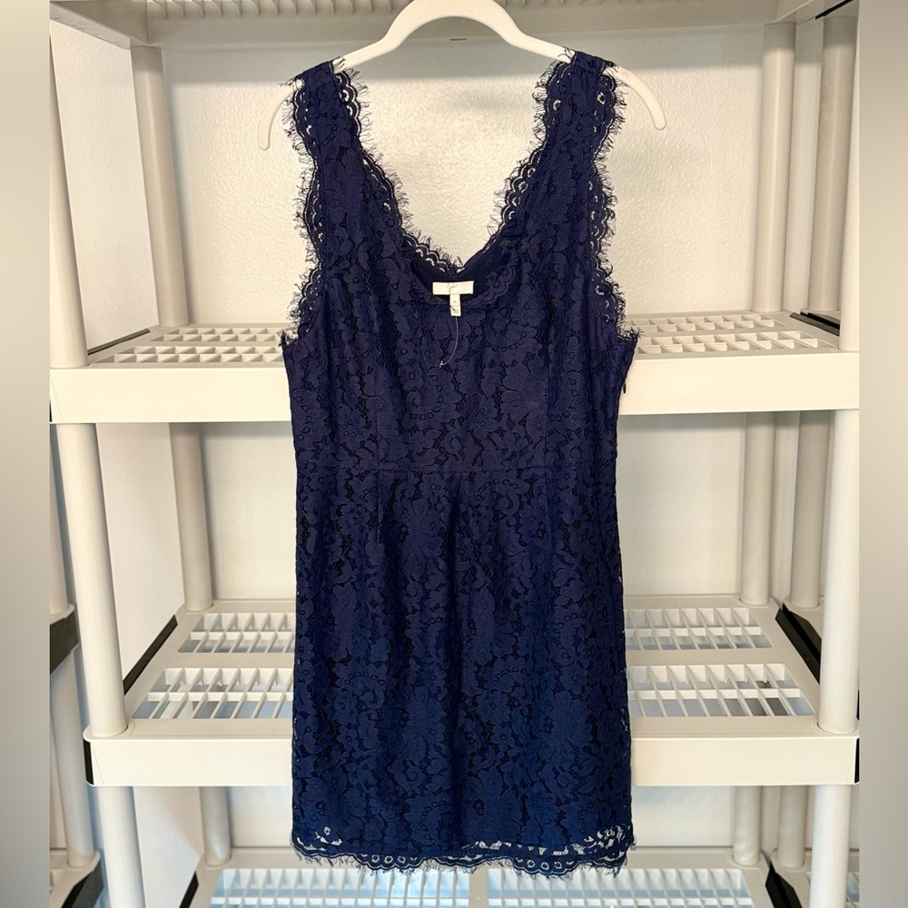 Joie Cowl‎ Neck Mini Dress Sleeveless Lace Accents Side Zip Blue Size M